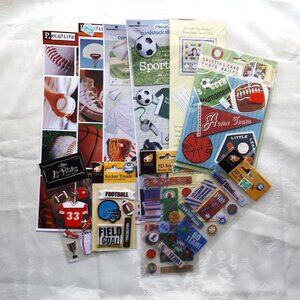 10 Pc Collection Sports Theme Scrapbooking Stickers & More NEW
